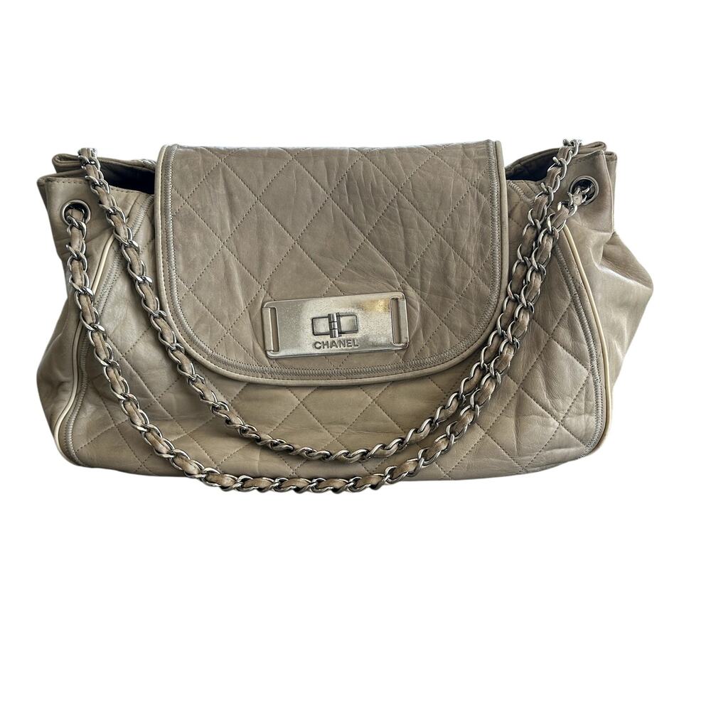 Authentic Chanel Quilted Calfskin Tote – Beige / Silver Hardware - Picture 8 of 16
